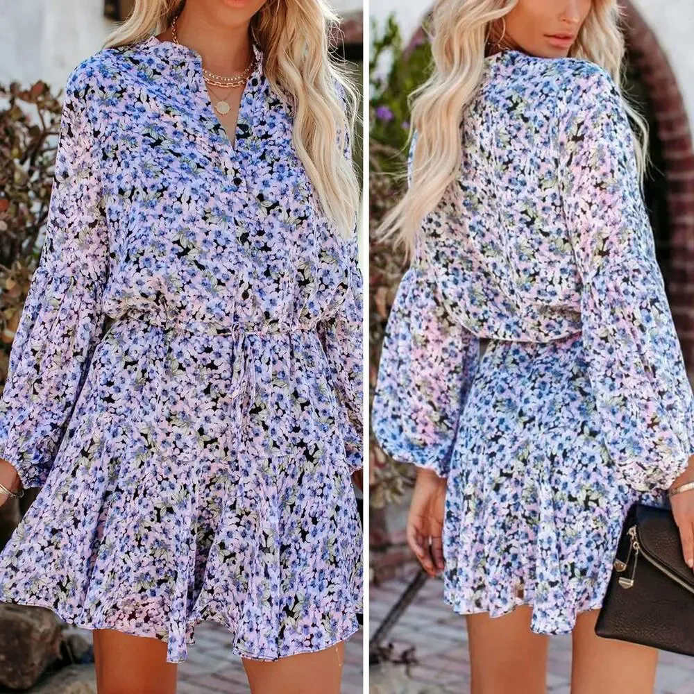 NWT VICI Francine Feminine Floral Modern Tie Waist Balloon Sleeve Dress M - Picture 5 of 15